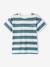 Boy's t-shirt with wide stripes and chest motif orange+striped green 