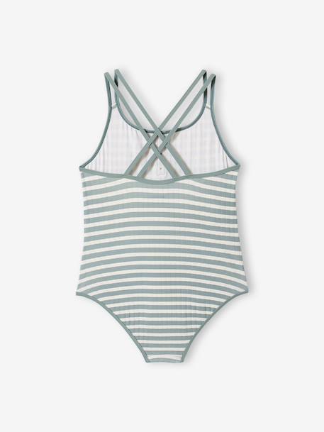 Striped one-piece swimsuit sage green 