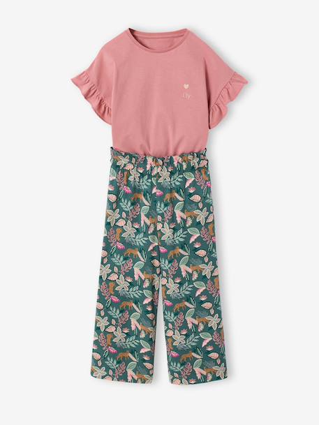 Girl's T-shirt and wide-leg trouser set blush+ecru 