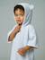 Baby Animals Bath Poncho, with Recycled Cotton printed white+striped blue 
