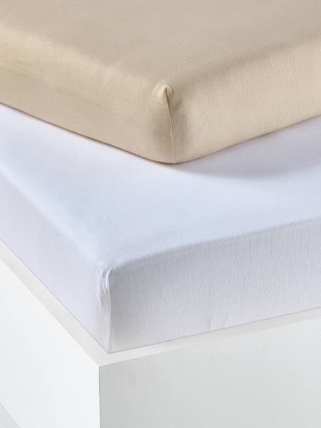 Baby Pack of 2 Fitted Sheets in Stretch Jersey Knit beige+Green+Grey+Light Pink+mustard+Mustard+sage green+white 
