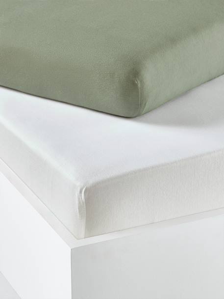 Baby Pack of 2 Fitted Sheets in Stretch Jersey Knit beige+Green+Grey+Light Pink+mustard+Mustard+sage green+white 