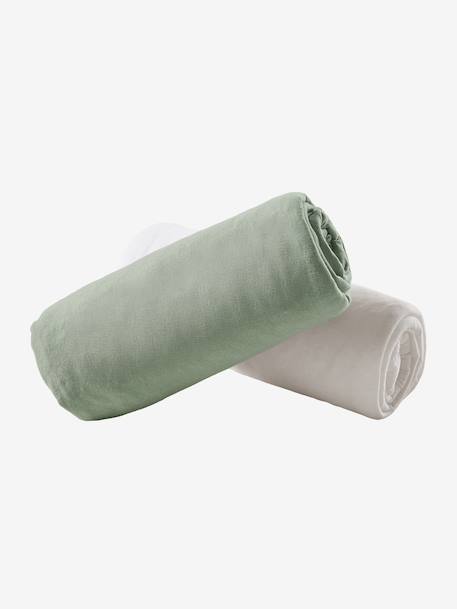 Baby Pack of 2 Fitted Sheets in Stretch Jersey Knit beige+Green+Grey+Light Pink+mustard+Mustard+sage green+white 