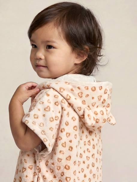 Baby Animals Bath Poncho, with Recycled Cotton printed white+striped blue 