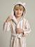 Customisable children's bear bathrobe, with recycled cotton striped beige 