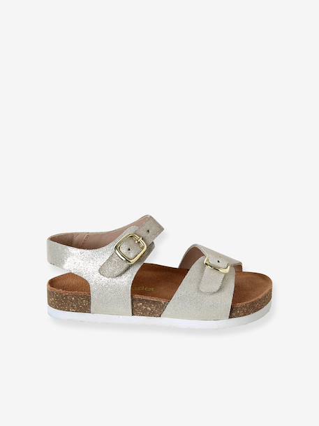 Leather buckle sandals gold+pale pink 
