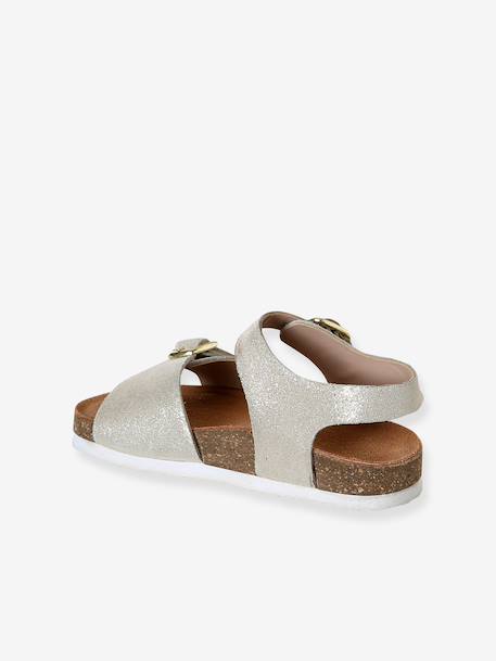 Leather buckle sandals gold+pale pink 
