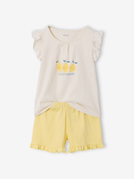 Pack of 2 short-sleeved pyjamas for girls pale yellow 