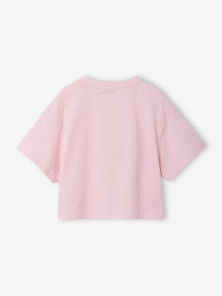 Cropped short-sleeved T-shirt for girls beige+ecru+rosy+striped violet 