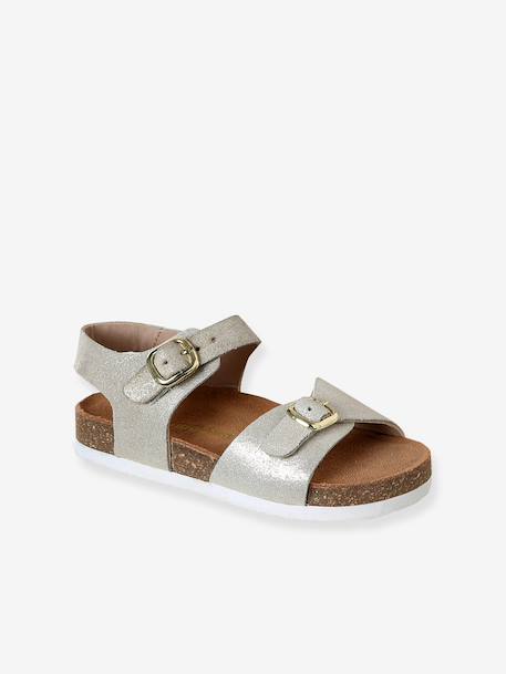 Leather buckle sandals gold+pale pink 
