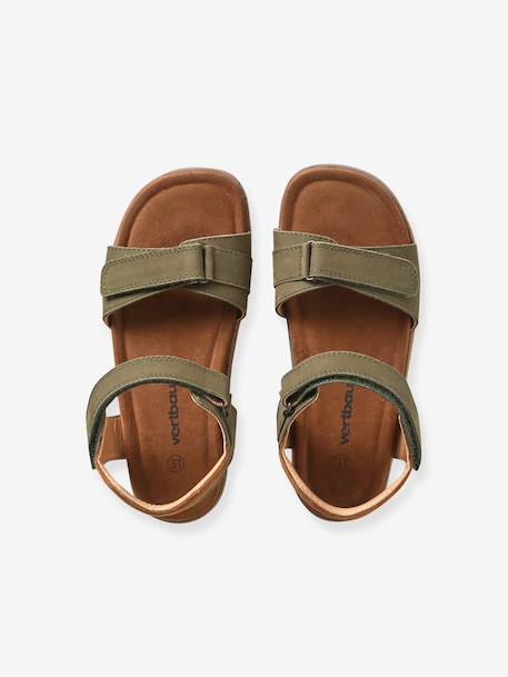 Hook-&-Loop Leather Sandals for Children khaki+navy blue+sandy beige 