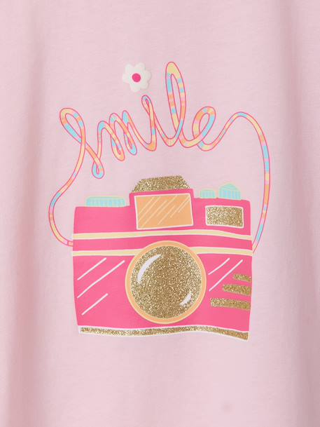 Cropped short-sleeved T-shirt for girls beige+ecru+rosy+striped violet 