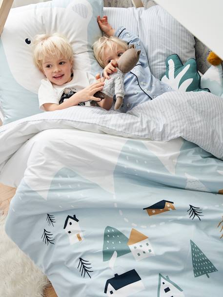 Duvet Cover + Pillowcase Set for Children, Alpin Theme Blue 
