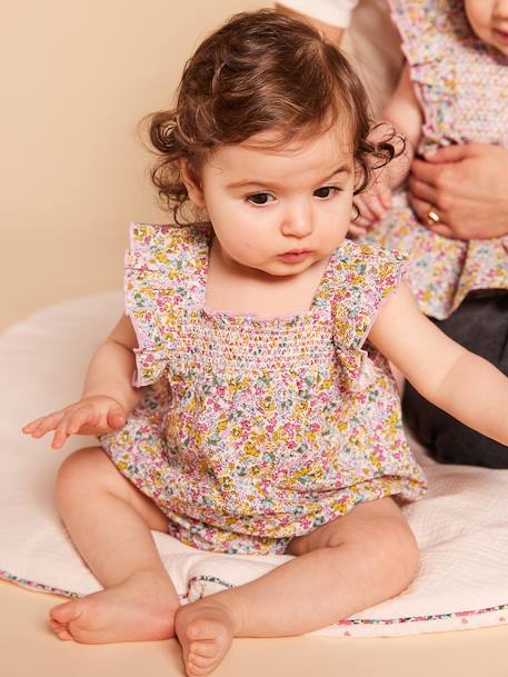 Sleepsuit with frills for babies in cotton multicoloured 