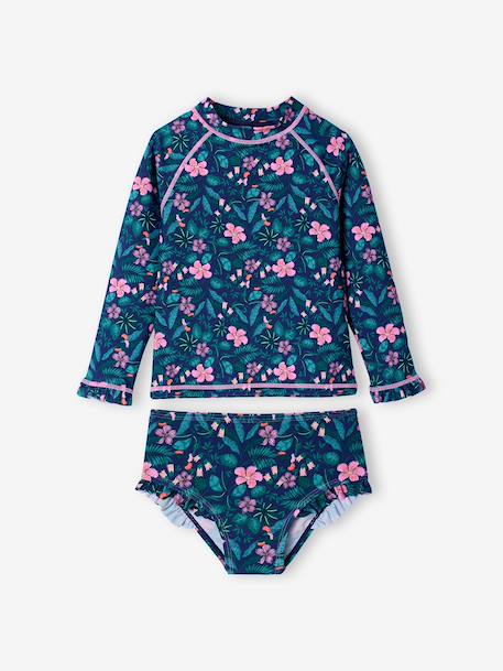 Girl's UV Protection one-piece swimsuit navy blue 