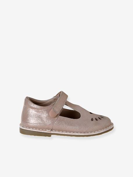 Leather Shoes for Girls, Designed for Autonomy gold+printed beige+rosy 