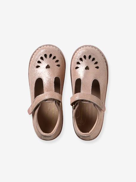 Leather Shoes for Girls, Designed for Autonomy gold+printed beige+rosy 
