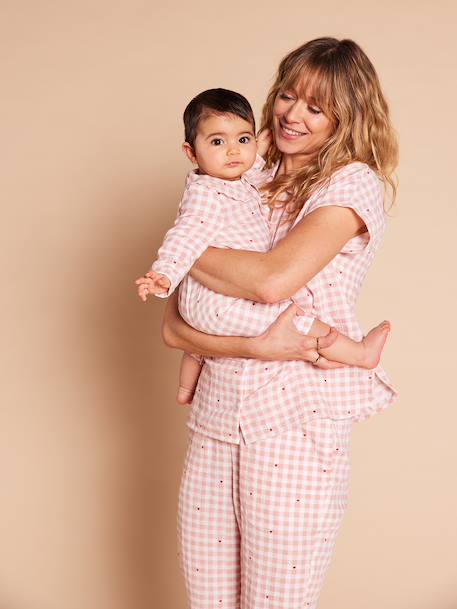 Gingham cotton muslin two-piece pyjamas rosy 
