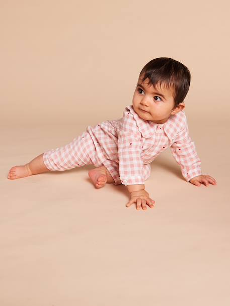 Baby pyjamas with wide neck in organic cotton rosy 