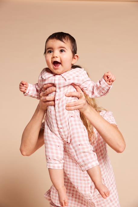 Baby pyjamas with wide neck in organic cotton rosy 