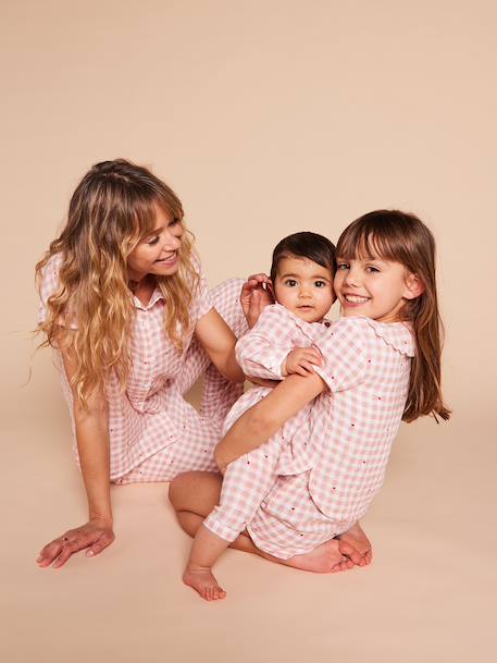 Gingham cotton muslin two-piece pyjamas rosy 