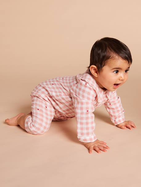 Baby pyjamas with wide neck in organic cotton rosy 