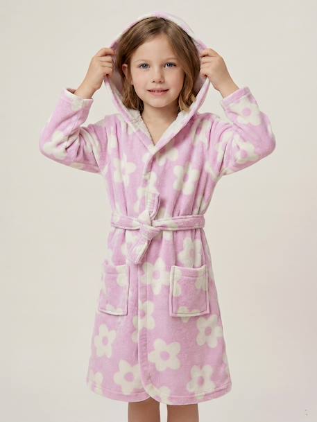 Customisable MARGUERITE bathrobe for children, with recycled cotton mauve 