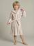 Customisable children's bear bathrobe, with recycled cotton striped beige 