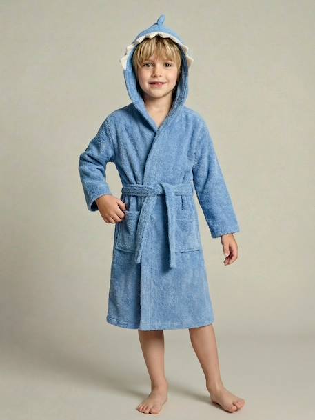Shark Bathrobe with Recycled Cotton, for Children blue 