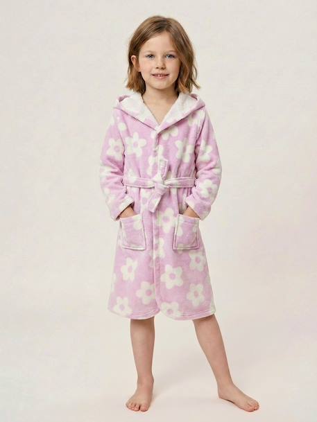 Customisable MARGUERITE bathrobe for children, with recycled cotton mauve 