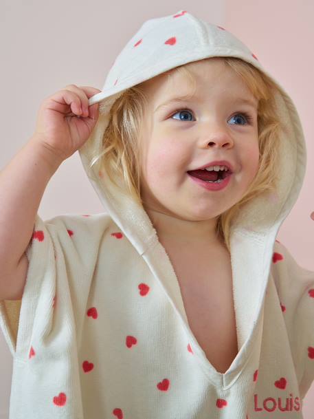 Customisable recycled cotton baby poncho MY HEART printed pink 
