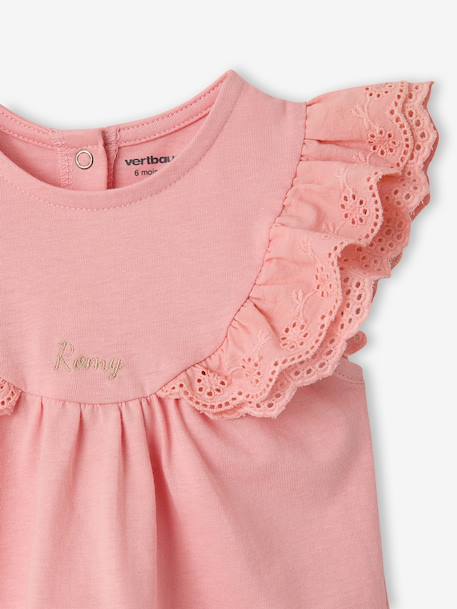 Baby Girls’ Broderie Anglaise Cotton T-Shirt ecru+rose 