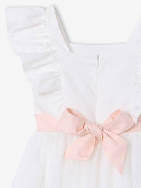 Ruffled Occasion Wear Dress in Cotton Gauze & Tulle, for Girls ecru+pale pink+sage green+white 