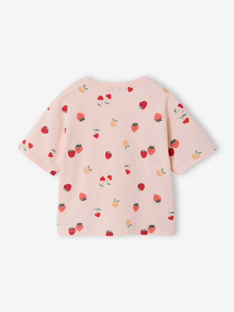 Tropical short-sleeved T-shirt with knot navy blue+pale pink 