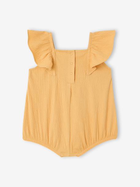Baby girl sleepsuit in organic cotton aqua green+mustard 
