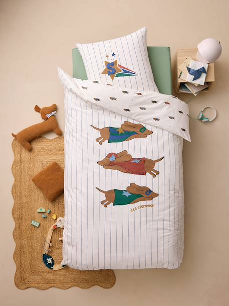 Duvet cover and pillowcase bedding set striped blue 
