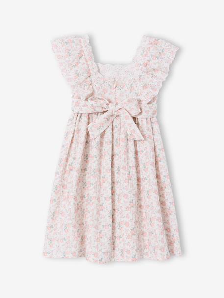 Cotton Gauze Occasion Wear Dress with Broderie Anglaise Sleeves, for Girls pale pink 