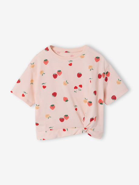 Tropical short-sleeved T-shirt with knot navy blue+pale pink 