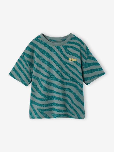 Boys' short-sleeved zebra t-shirt petrol blue 