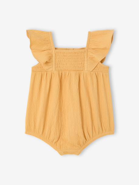 Baby girl sleepsuit in organic cotton aqua green+mustard 