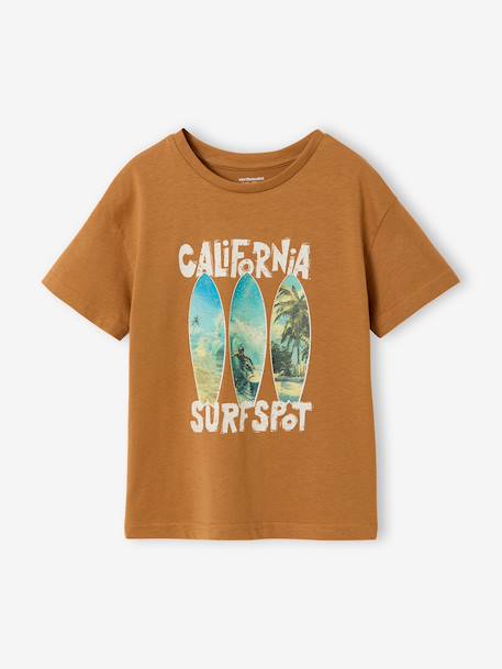 Boy's short-sleeved t-shirt pecan nut+sky blue 