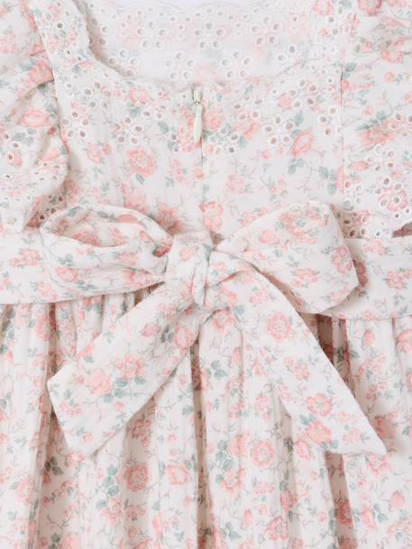 Cotton Gauze Occasion Wear Dress with Broderie Anglaise Sleeves, for Girls pale pink 