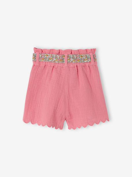 Cotton Gauze Shorts with Floral Belt for Babies apricot+ecru+sweet pink 