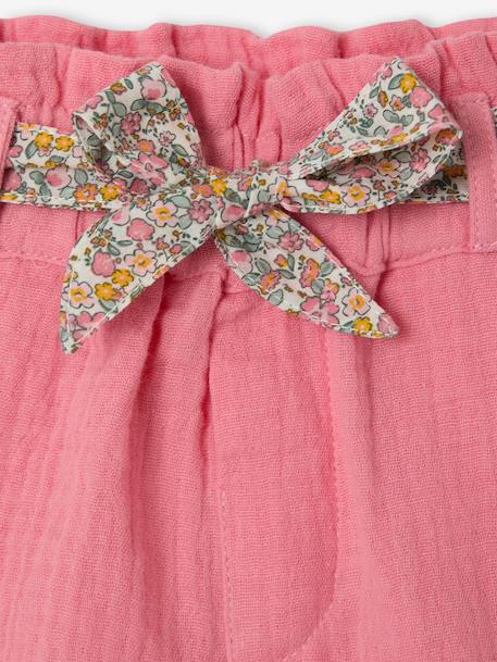 Cotton Gauze Shorts with Floral Belt for Babies apricot+ecru+sweet pink 