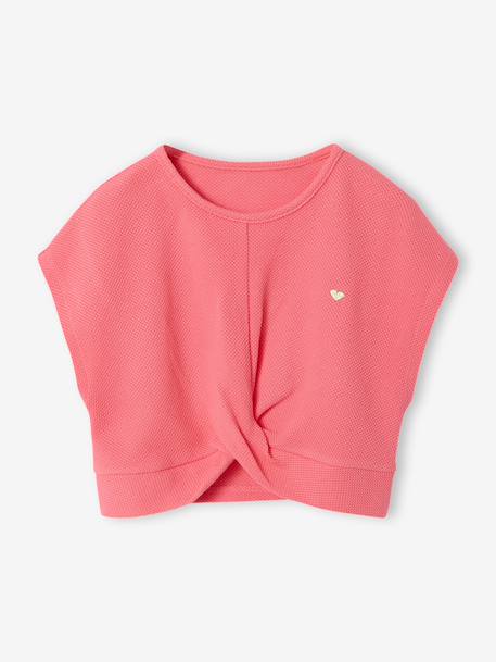 Fancy Knit T-Shirt & Shorts Set for Girls ecru+rose 