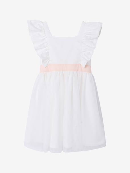Ruffled Occasion Wear Dress in Cotton Gauze & Tulle, for Girls ecru+pale pink+sage green+white 