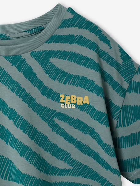 Boys' short-sleeved zebra t-shirt petrol blue 