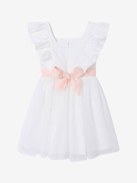 Ruffled Occasion Wear Dress in Cotton Gauze & Tulle, for Girls ecru+pale pink+sage green+white 