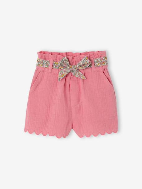 Cotton Gauze Shorts with Floral Belt for Babies apricot+ecru+sweet pink 
