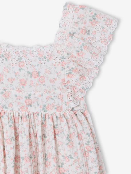 Cotton Gauze Occasion Wear Dress with Broderie Anglaise Sleeves, for Girls pale pink 